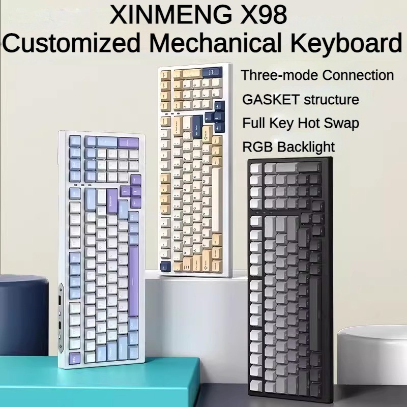 Xinmeng X98 คีย์บอร์ดไร้สายบลูทูธ 2.4g RGB สามโหมด สําหรับเล่นเกม