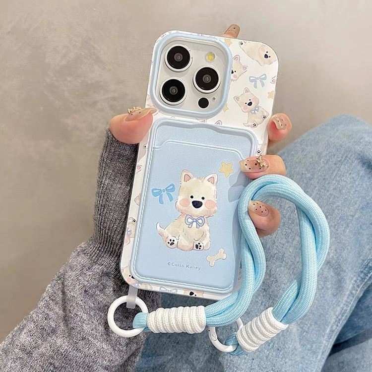 Highland Dog Card Bag สายรัดข้อมือเหมาะสําหรับ iPhone 16ProMax 15 Promax เคสโทรศัพท์ Apple 14 ใหม่ 13 Pro Soft 12 ผู้หญิง 11 น่ารัก 14 Pro Full Card ใส่เคสโทรศัพท์