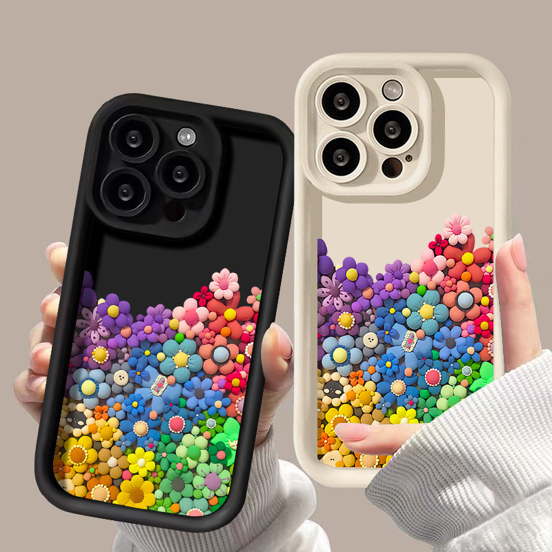เคสโทรศัพท์มือถือซิลิโคนกันกระแทกสีสันสดใสสำหรับ for iPhone 11 15 12 13 14 Pro Max 7 8 Plus XR X XS Max SE SE3 ลายดอกไม้