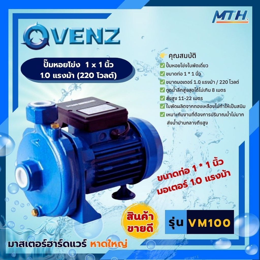 ปั๊มหอยโข่ง VENZ ปั๊มน้ำ รุ่น VM100 0.75kW 1HP 220V
