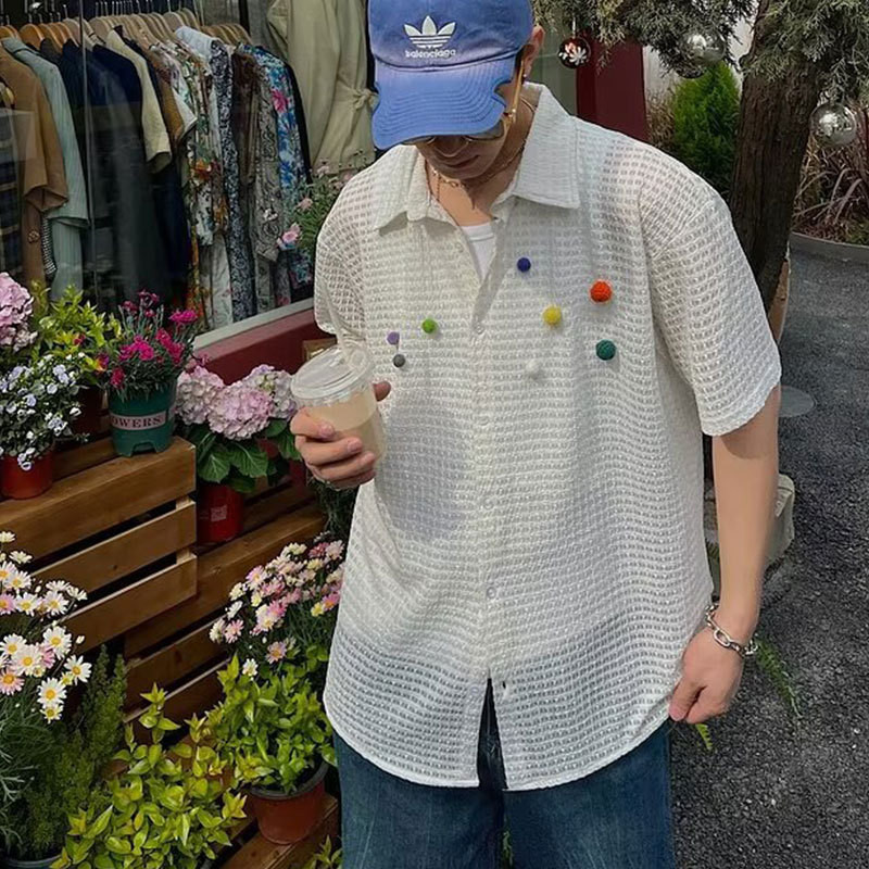 เสื้อเชิ้ตแขนสั้นลําลอง คอปก ทรงหลวม แฟชั่นฤดูร้อน สําหรับผู้ชาย
