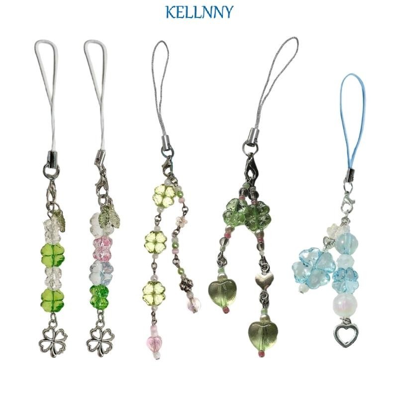 Kellnny พวงกุญแจ จี้ลูกปัด รูปใบโคลเวอร์สี่แฉก หลากสี หรูหรา เครื่องประดับแฟชั่น สําหรับห้อยกระเป๋า