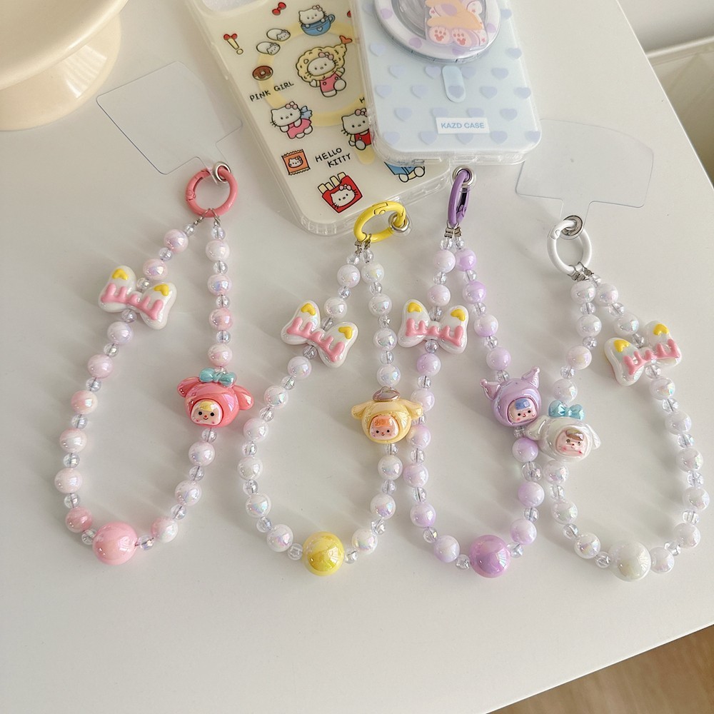 Creative แขวนโซ ่ โทรศัพท ์ กรณีแขวนแหวนสาวอุปกรณ ์ เสริมลูกปัดจี ้ สร ้ อยข ้ อมือ Patch จี ้ น ่ ารัก Creative Kuromi หยก Gui แหวนสุนัขหญิง Handrope พวงกุญแจ 3D Jewel