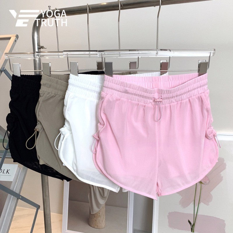 【 Yogatruth 】 กางเกงขาสั ้ นกีฬาเซ ็ กซี ่ ตาข ่ ายสองชั ้ นกระเป ๋ าด ้ านในยิมขี ่ จักรยาน