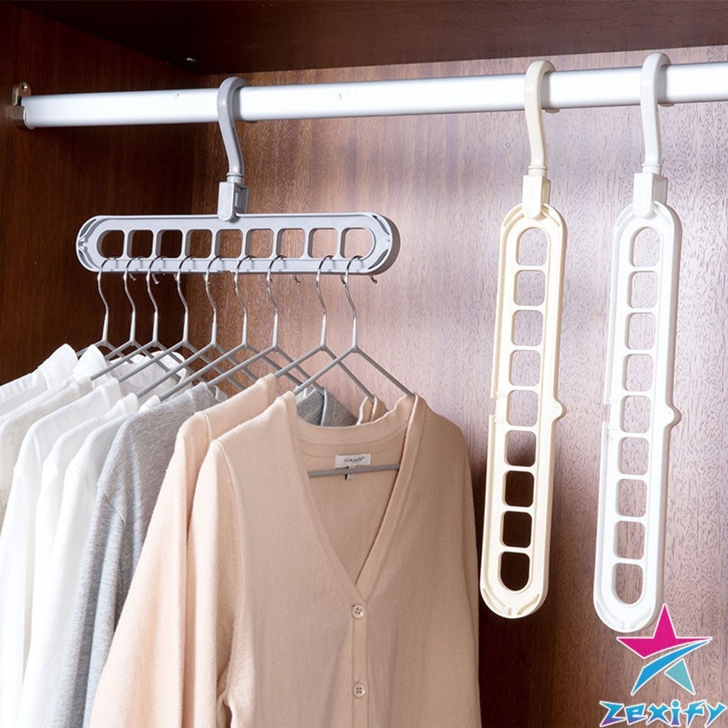 ZXF ไม้แขวนเสื้อ 9 ช่อง จัดระเบียบ ตะขอหมุนได้ 360 องศา ไม้แขวน 9 Hole Cloth Hanger