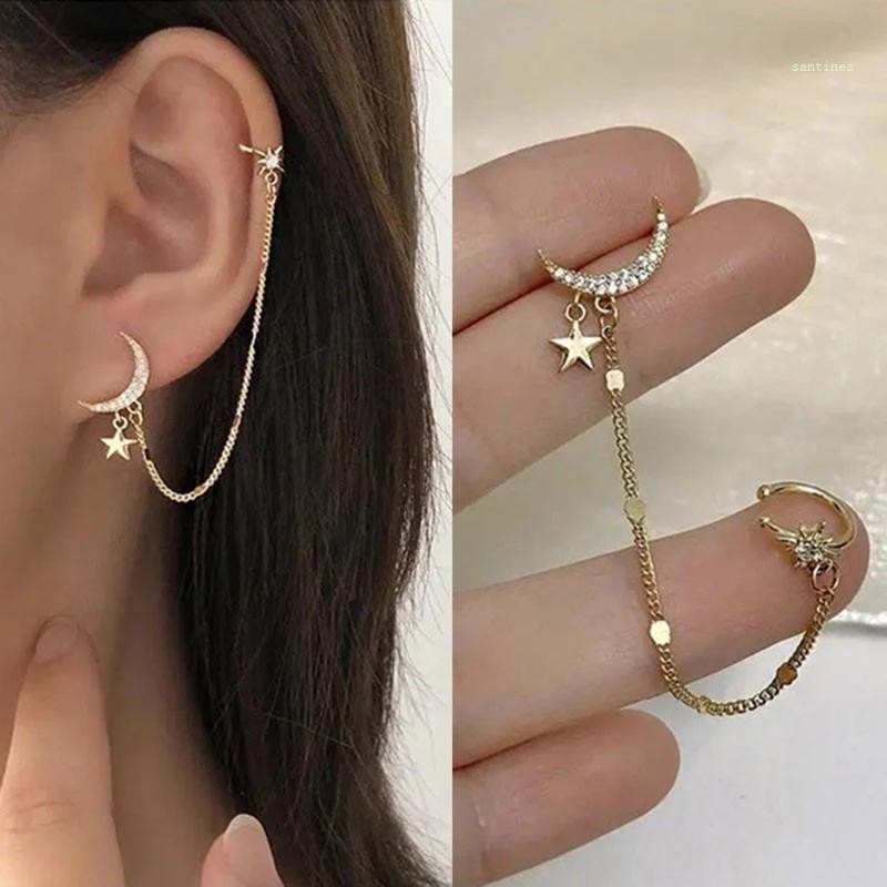 San * Moon Star Ear Cuff Rhinestones Ear Cuff Tragus ต ่ างหูไม ่ เจาะต ่ างหูคลิป