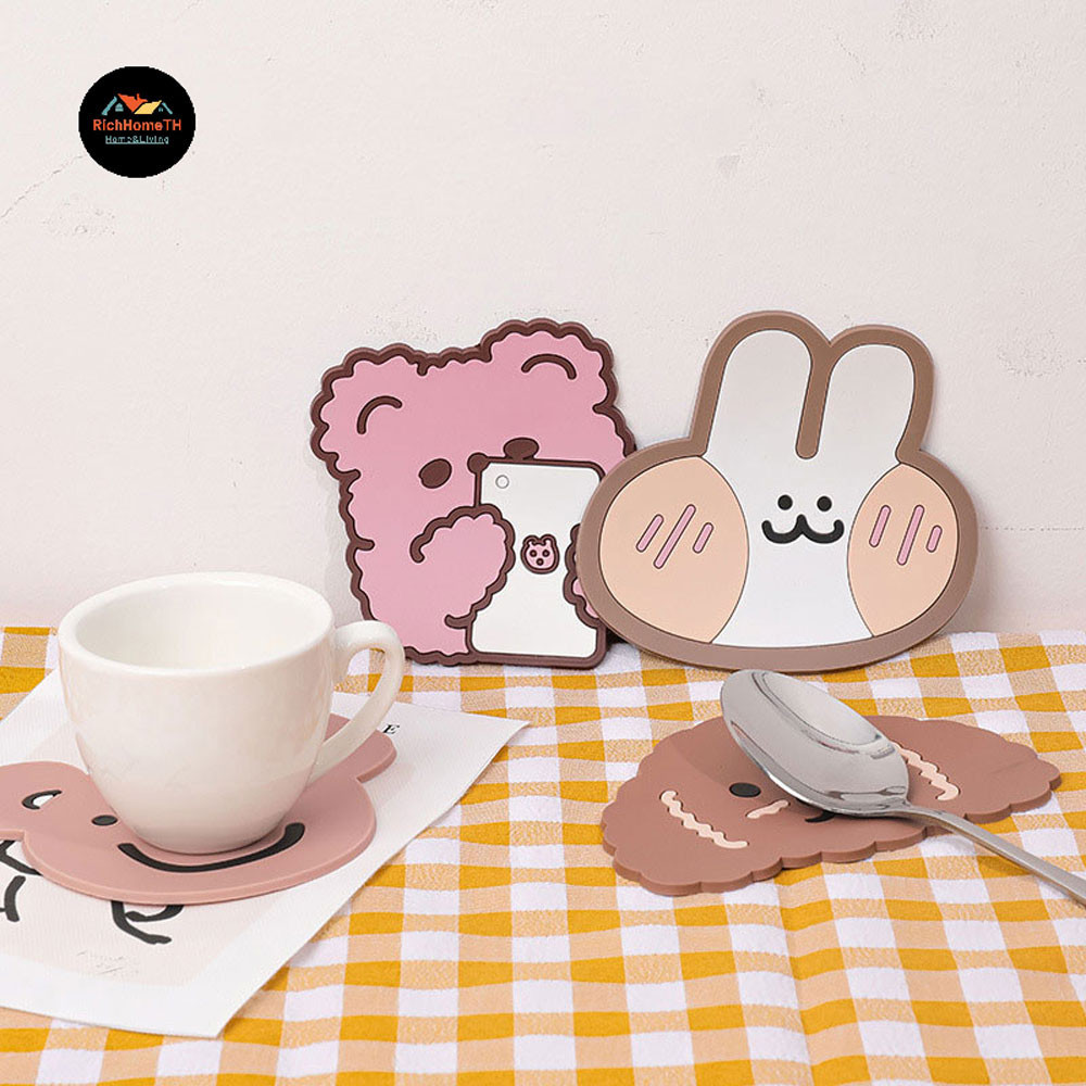richhome แผ่นรองแก้ว ที่รองแก้ว ซิลิโคน  ลายการ์ตูน
