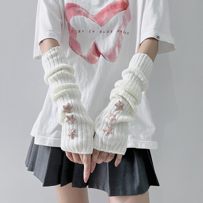 น ่ ารัก Lolita Disco ถุงมือแขนสาวร ้ อน Street หวานและเย ็ นแขน Jk Leaky Finger ถุงมือแขนอินเทรนด ์