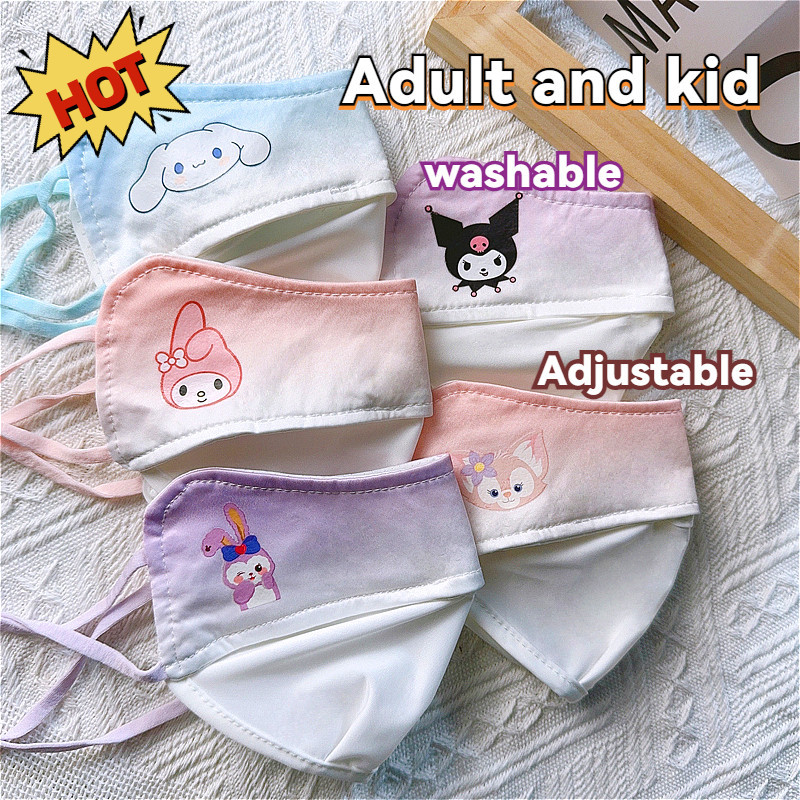 SANRIO ปรับได้ ฤดูร้อนน้ําแข็งการ์ตูนผู้ใหญ่/เด็กหน้ากาก (ล้างทําความสะอาดได้) ซานริโอ การ์ตูนดาวสวมน้ําค้าง2-6อายุทารกหน้ากากใบหน้า3ง ผู้ใหญ่/เด็กฝุ่นหลักฐานใบหน
