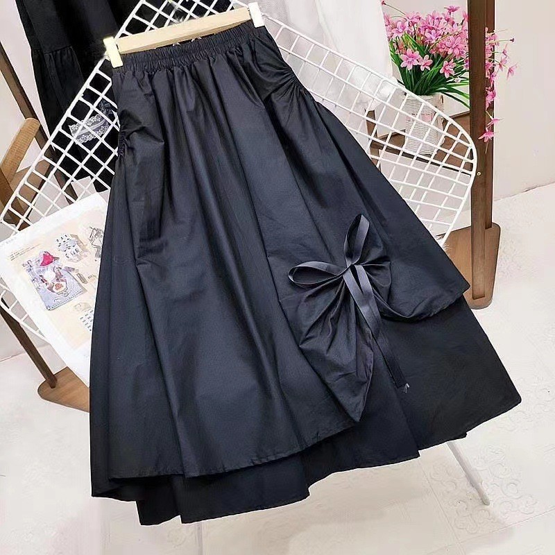 น ่ ารัก Lolita Bowknot กระโปรง Lolita ความยาวกลางกระโปรงสีดําปลอมกระเป ๋ าออกแบบ A-Line กระโปรงหญิงเกาหลีรุ ่ นขนาดใหญ ่
