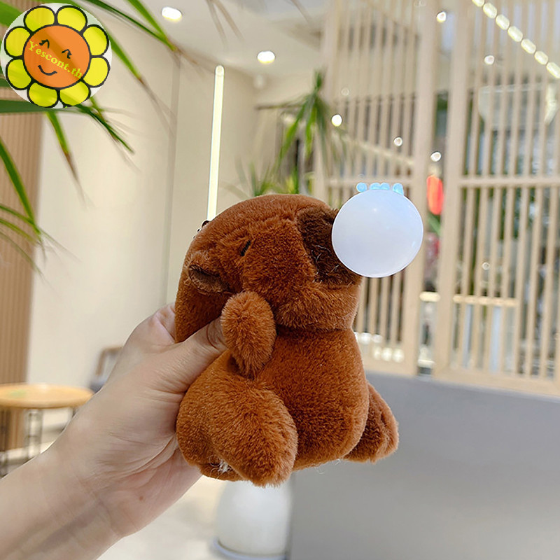 Yescont 15 ซม.น่ารักBubble Spitg Capibalaจี้Plushieตุ๊กตาตุ๊กตาPlush Capybaraของเล่นกระเป๋าพวงกุญแจเครื่องประดับสําหรับของขวัญเด็กTH