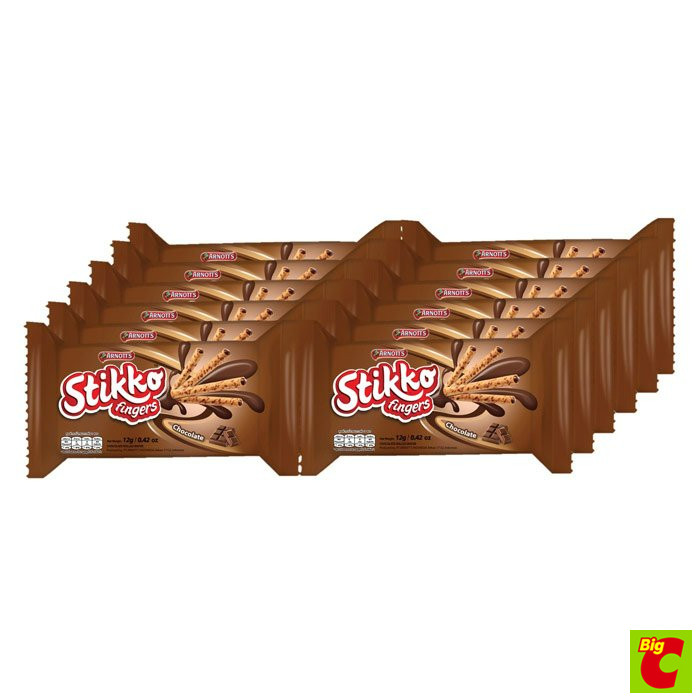 สติ๊กโก้ ฟิงเกอร์ช็อกโกแลต เวเฟอร์ชนิดแท่งสอดไส้ ครีมช็อกโกแลต 12 ก. แพ็ค 12