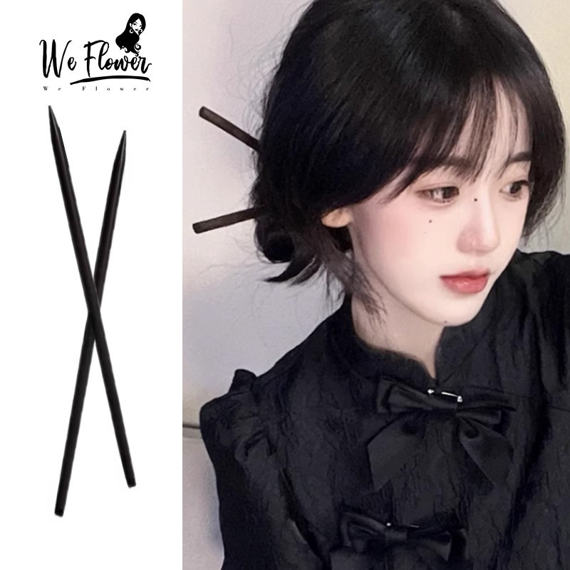 เราดอกไม ้ คลาสสิกสไตล ์ จีนธรรมดาสีดําไม ้ Hairpins สําหรับผู ้ หญิงผมหางม ้ าผู ้ ถือผม Stick Barrettes คลิปผม Bun Maker