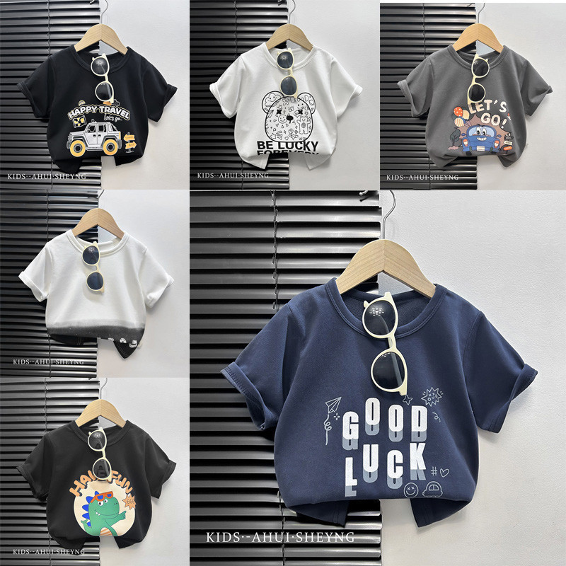 80-120เสื้อยืดเด็กผู้ชายใหม่เด็กฤดูร้อนการ์ตูนสาวแขนสั้นเกาหลีหลวมลําลองด้านบนรอบคอเด็กสวมใส่ เสื้อเด็ก9-12เดือน 1ขวบ 2ขวบ 3ขวบ 4ขวบ