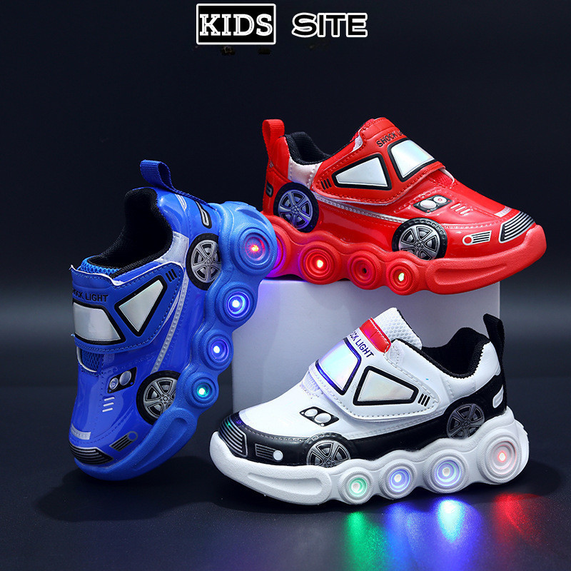 Suge รองเท้าผ้าใบสำหรับเด็กผู้ชายแฟชั่นกันลื่นไฟ LED รองเท้าลำลอง
