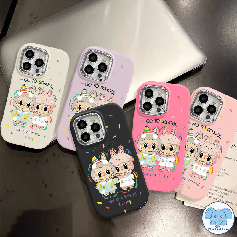คู่รักการ์ตูนป๊อปมาร์ท Labubu ความหรูหราฝาครอบเลนส์โลหะ iPhone XR 11 7Plus 12 13 14 15 Pro Max 7 8 Plus X XS Max SE
