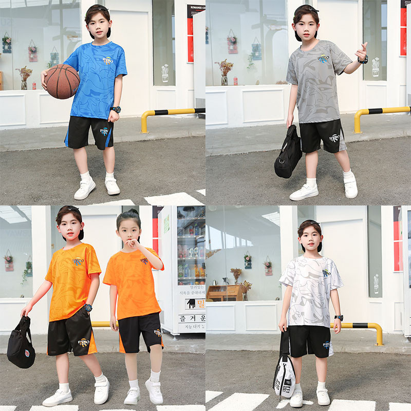 ชุดเสื้อบาสเก็ตบอลฤดูร้อนชาย 100-170 ชุด, กางเกงขาสั้นแขนสั้นสําหรับเด็ก, ชุดกีฬา, เสื้อฝึกซ้อมโรงเร