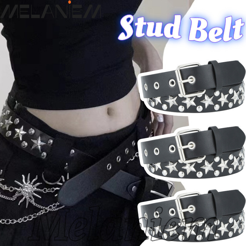 Pentagram Rivet เข็มขัดเอว - Retro, Punk Rock, Y2K - เข็มขัดโลหะสําหรับกระโปรง, กางเกงยีนส์ - อุปกรณ์ตกแต่งเสื้อผ้า - เข็มขัดหนัง PU - หัวเข็มขัดหมุดปรับได้