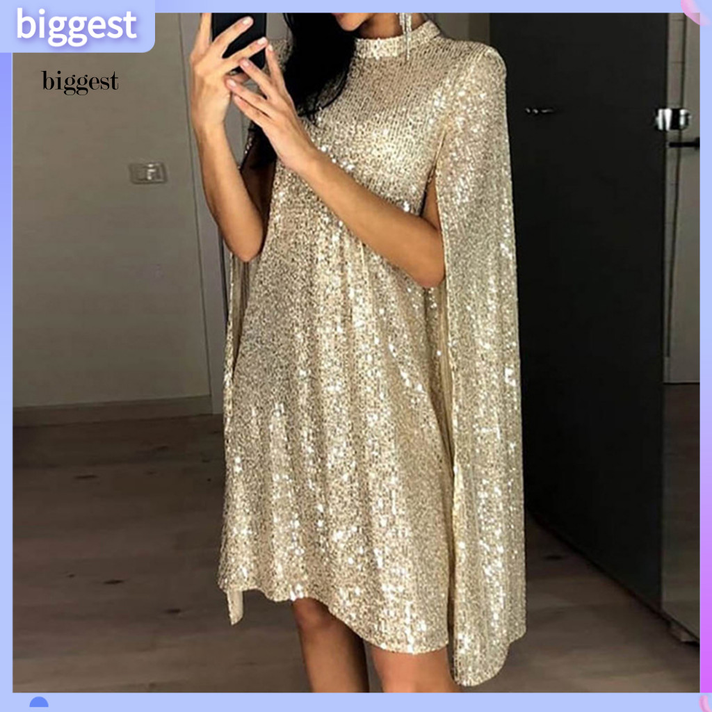 Bgt Glitter Party Dress หลวมคอเต่าเลื่อมฤดูใบไม้ผลิฤดูใบไม้ร่วง Hollow Out Lady ชุดสําหรับค็อกเทล