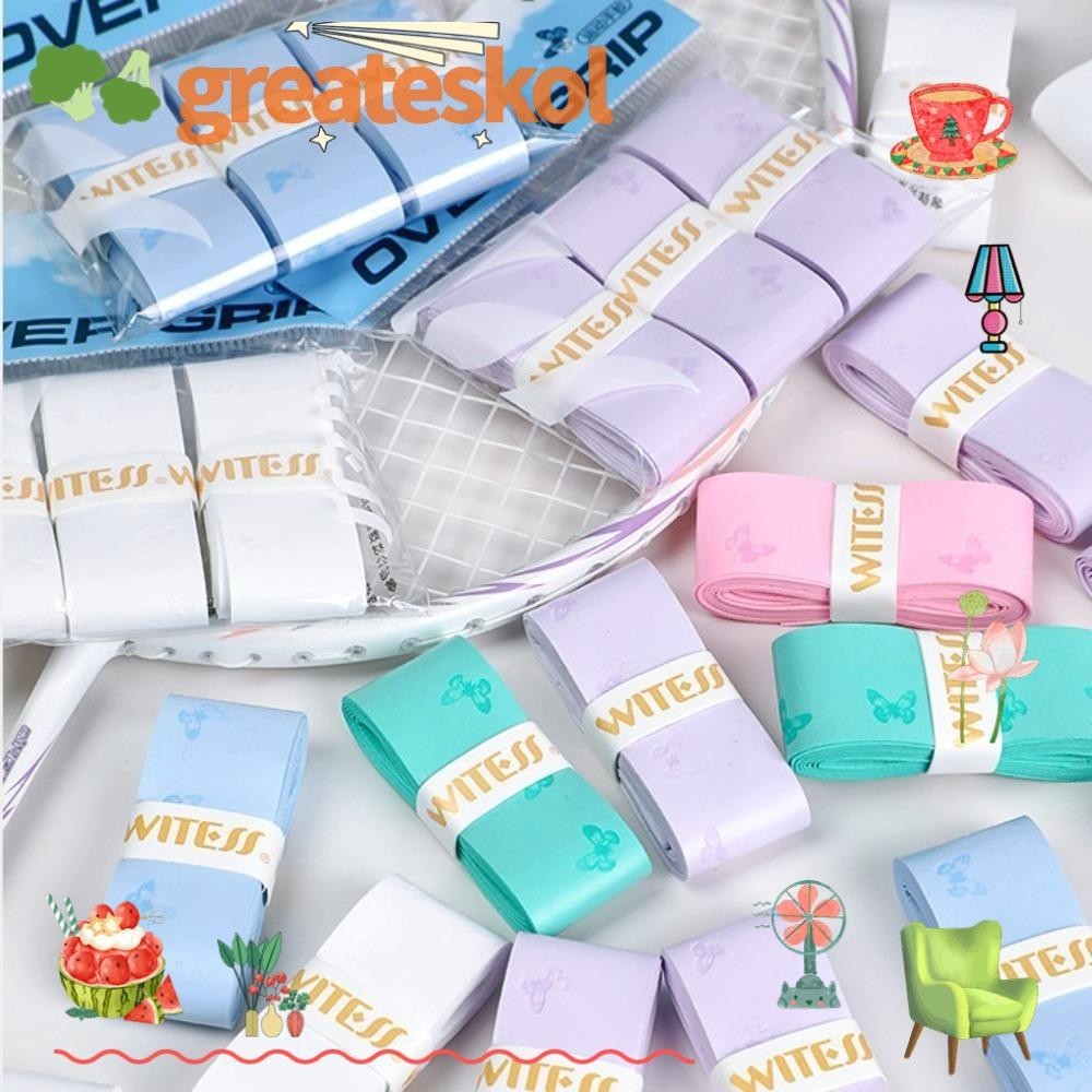Greateskol 3 ชิ้นไม้แบดมินตัน Overgrip, Shock-absor เทนนิส 1.1 ม., คุณภาพการดูดซึมเหงื่อทนต่อการสึกหรอลื่นแบดมินตัน Grip เทปเบ็ดตกปลา