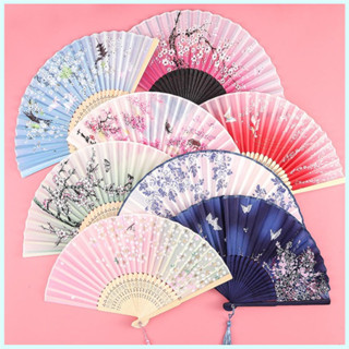 ผ้าไหมย้อนยุคพับพัดลมไม้มือเต้นรําไม้ไผ่ผ้าไหมจีนโบราณพัดลมแ…