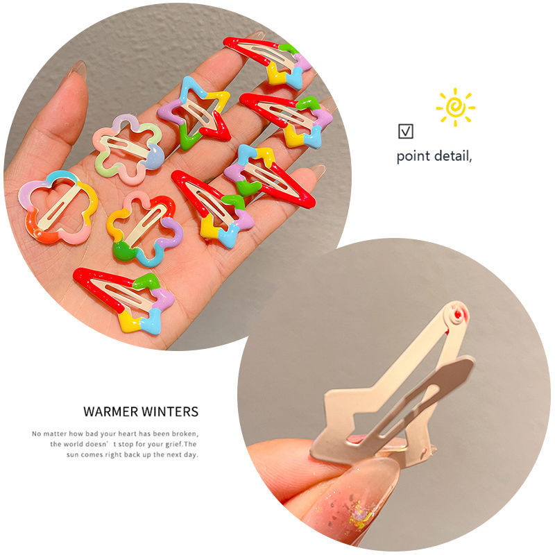 กิ๊บติดผมดอกไม้สีลูกกวาดสําหรับเด็ก 5 แพ็คพร้อมหน้าม้าน่ารักและกิ๊บหักเครื่องประดับผม - รูปที่ 3