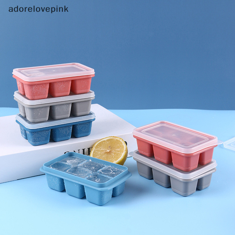 Iadorelovepink ซิลิโคน Ice Cube Mould พร้อมฝาปิด DIY 6 ตารางด้านล่างนุ่ม ce Cube แม่พิมพ์สแควร์ผลไม้ Ice Cube Maker ถาดห้องครัวบาร์เครื่องมือ Acces th