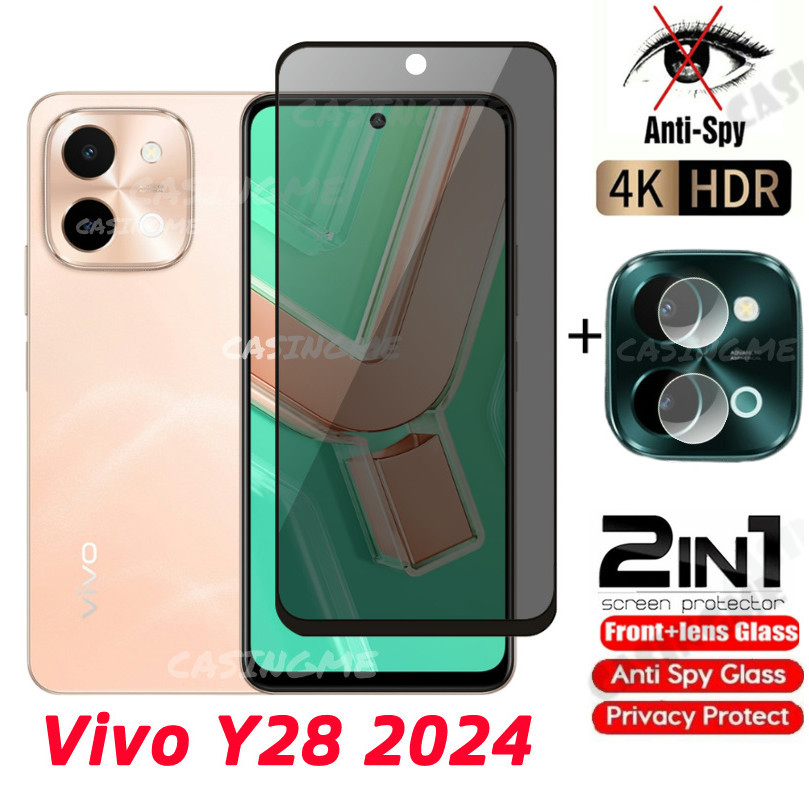Vivo Y28 2024 กระจกนิรภัยส่วนตัว Anti-Spy คลุมทั้งหมดปกป้องหน้าจอ Anti Peek ฟิล์มความเป็นส่วนตัวสําห