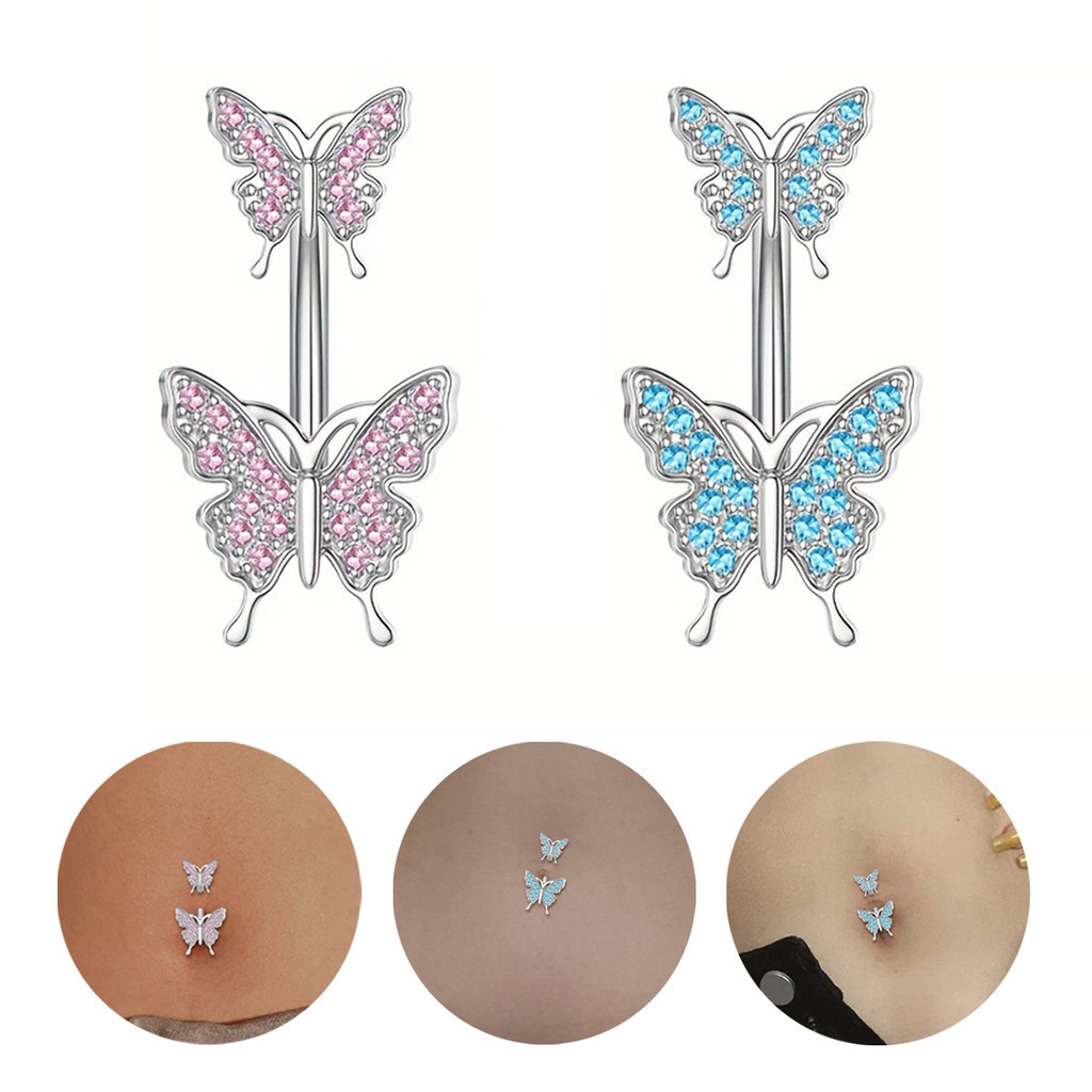 1 PC Double Headed Butterfly Design Belly ปุ ่ มเล ็ บสแตนเลสผู ้ หญิง Body เครื ่ องประดับ
