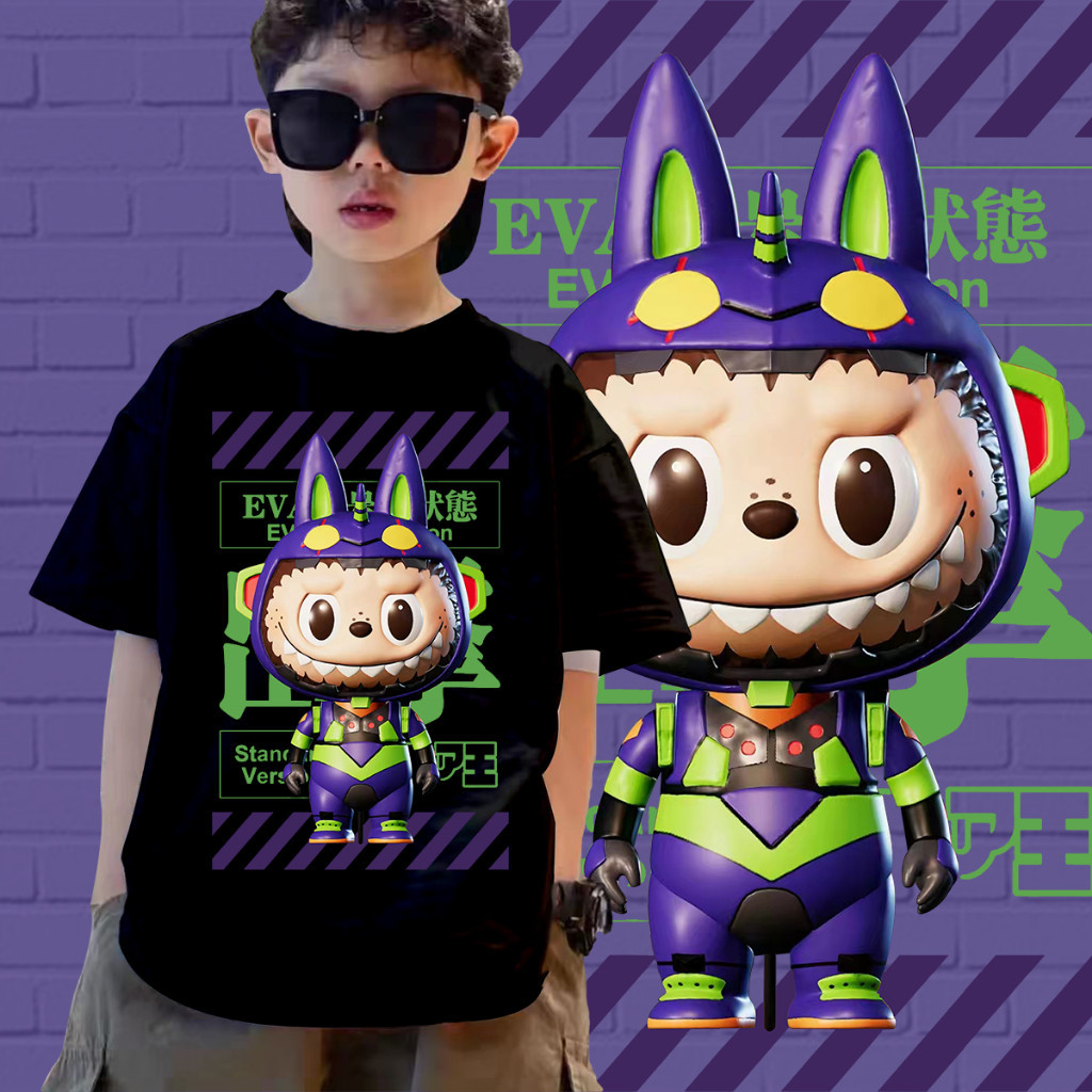 2024 Labubu Labu Boo & Evangelion เสื้อยืดเด็กแฟชั่นขนาดใหญ่ขายร้อนไม่ซ้ําใครและมีสไตล์