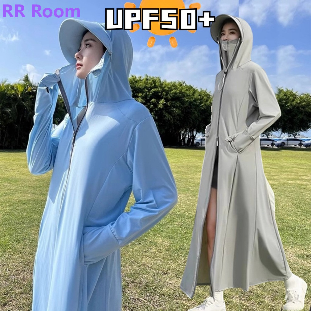 เสื้อกันuv เสื้อกันแดด สไตล์ยาว UPF50+ แบบเรียบง่าย ใส่แล้วกระชับสัตส่วนพรางหุ่นได้ดี ปีกหมวกแบบถ ป้องกันรังสียูวี S16