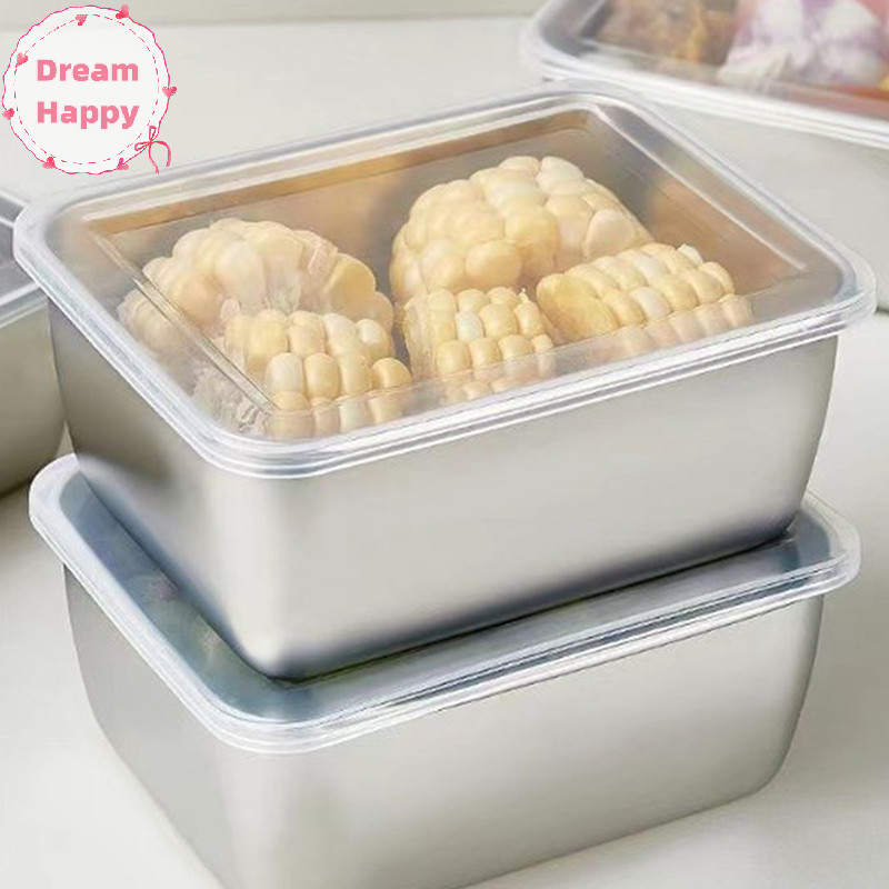 Dreamhappy 600ml สแตนเลสตู้เย็นกล่องเก็บอาหารพร้อมฝาปิดพลาสติก เตรียมอาหารกล่องเก็บความสดกล่องปิคนิค TH