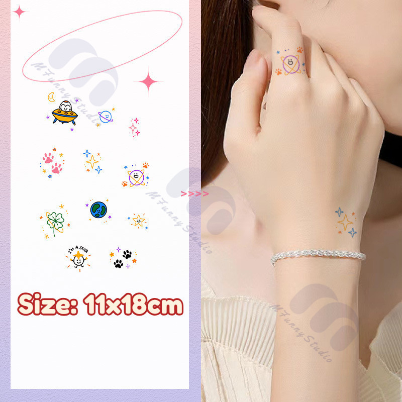 【MF Magic Tattoo】การ ์ ตูนสไตล ์ Universe Planet รอยสักชั ่ วคราวติดทนนาน 7-15 วันกันน ้ ําป ้ องกันการขัดถู