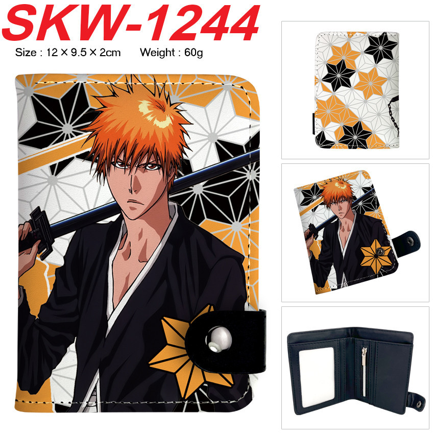 Bleach การ์ตูนสีสันสดใสหนัง PU เด็กปุ่มซ่อนกระเป๋าสตางค์แนวตั้งกระเป๋าสตางค์เหรียญนักเรียน