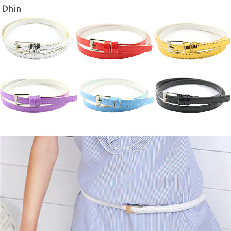 [Dhin ] Women Laies Fashion N Skinny Thin Patent Leather Bow Buckle เข ็ มขัดเอว COD