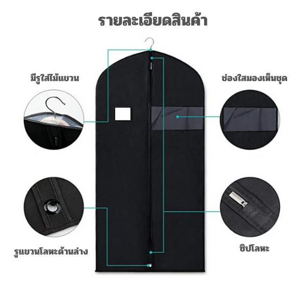 ถุงคลุมสูทมองเห็นชุดผ้าหนาไม่ขาดง่าย ผ้าสปันบอนด์ non-woven สามารถคลุมชุดเดรสหรือใส่เสื้อผ้าทั่วไปมีซิปกันฝุ่นพับหิ้วได้ รูปที่ 2