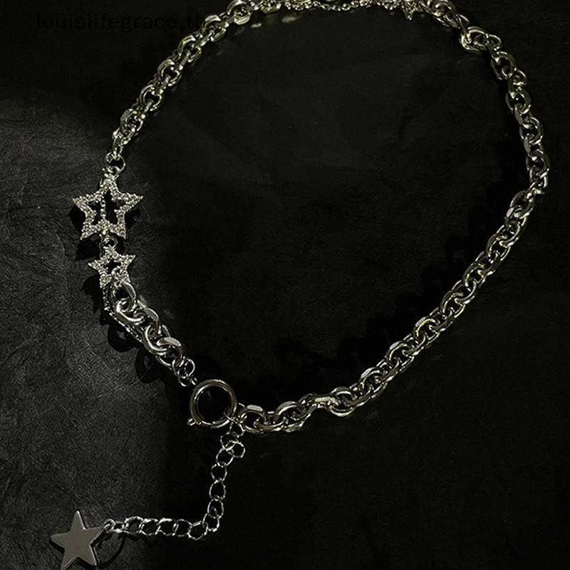 Lgth Shiny Star Layered sel สร้อยคอ Choker Y2k เครื่องประดับผู้หญิงแฟชั่น Pentagram เงินสี Zircon Charm สร้อยคอร้อน