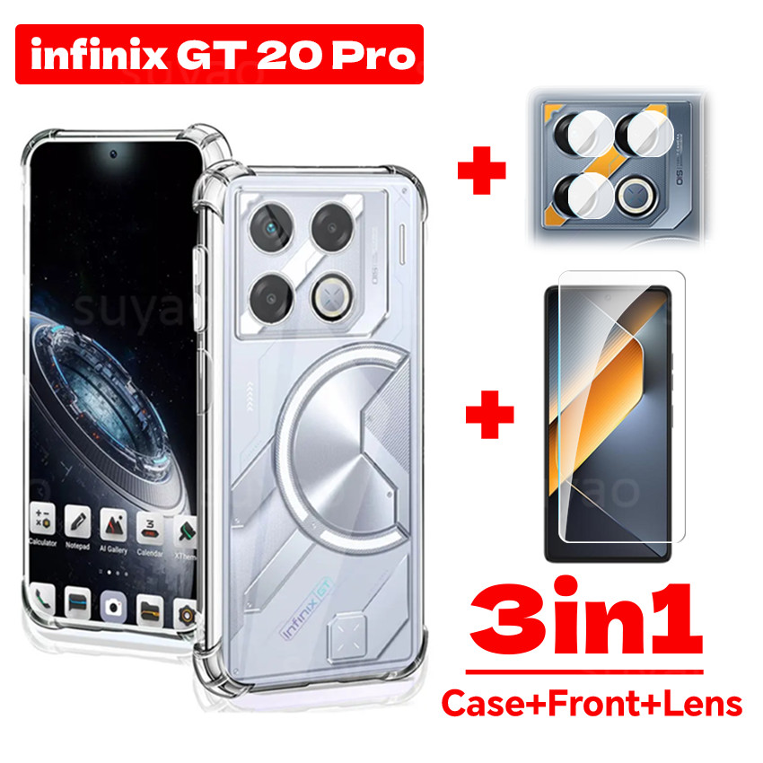 สําหรับ infinix GT 50 30 20 Pro GT20 20Pro 3in1 เคสโทรศัพท์ปลอกใส GT30Pro GT20Pro กันกระแทก Soft TPU กระจกนิรภัยหน้าจอป้องกันฟิล์มกล้อง HD เลนส์ปกหลัง
