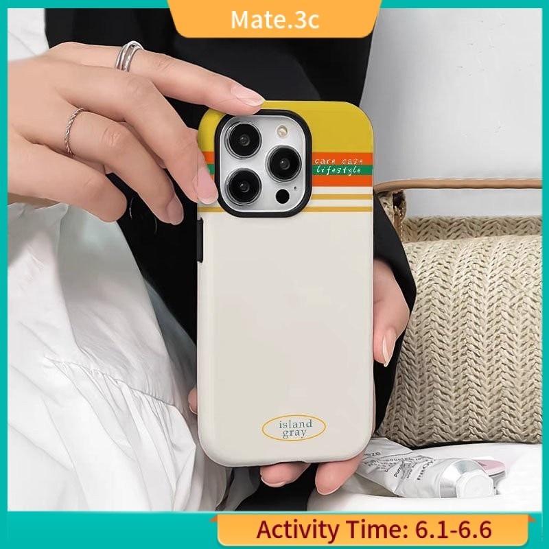 ใหม่ เคสโทรศัพท์มือถือ ฟิล์มสองชั้น สีเหลือง เขียว ส้ม เรียบง่าย สําหรับ iPhone 14 12 11