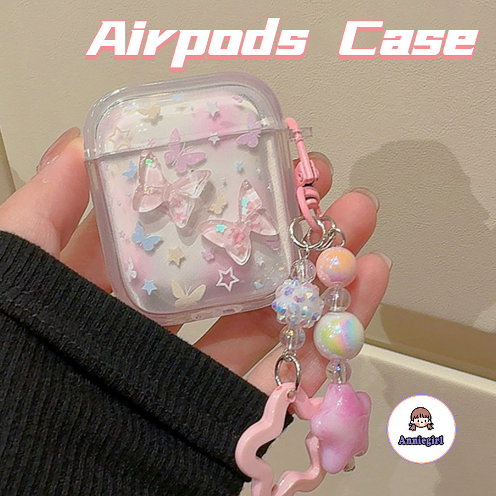 Dreamy 3D ผีเสื้อ Star จี้หูฟังสําหรับ AirPods 1/2/3 Pro 2 AirPods 4 Clear Drop ทนบลูทูธไร้สายหูฟังชุดหูฟัง Anti-lost ฝาครอบป้องกัน