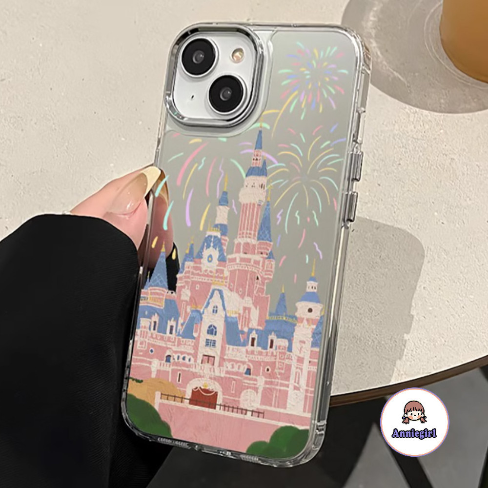 Dreamy สีชมพูปราสาทกระจกเคสโทรศัพท์สําหรับ IPhone 11 15 14 Pro MAX 12 13Promax 15 Plus XS MAX XR 8 7Plus กันกระแทกนุ่มป้องกันสิ่งสกปรกโทรศัพท์ปกหลัง