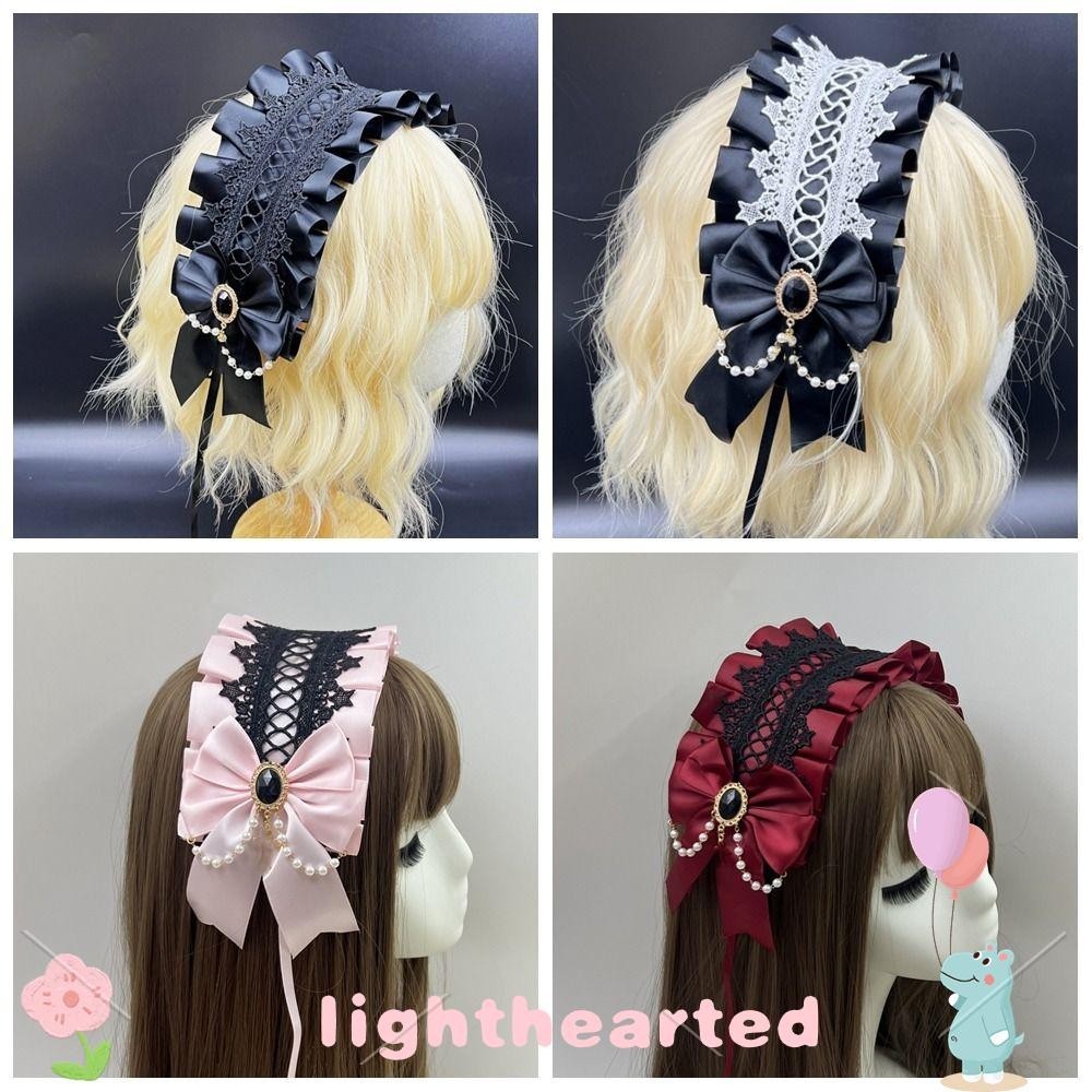 Lighthearted Lolita ที่คาดผมลูกไม้,หลากสีพร้อมคลิป Bowknot Ribbon Headwear,แฟชั่นอุปกรณ์เสริมผม Lolita Photo Props หวาน Hairband หญิง