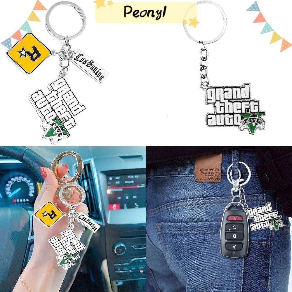 Pdony Key Holder,5 Star Muti กระเป ๋ าจี ้ เกม PS4 GTA5 พวงกุญแจจี ้ รถ GTA V Grand Theft Auto แฟนของขวัญพวงกุญแจแหวนผู ้ ชายผู ้ หญิง