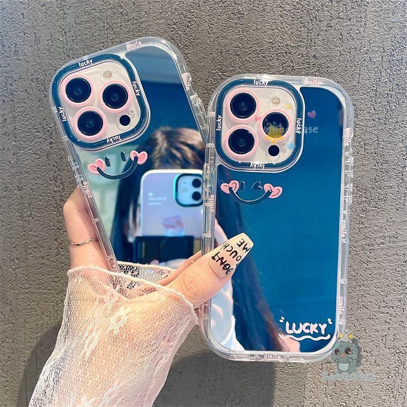 Ins OriginalสําหรับiPhone 6 7 8 Plus iPhone 11 13 12 14 15 Pro Max X XR Xs Maxเคสโทรศัพท์ครีมกระจกGlossyปลอกน่ารักSmileคู่ซิลิโคนป้องกันปกอ่อน