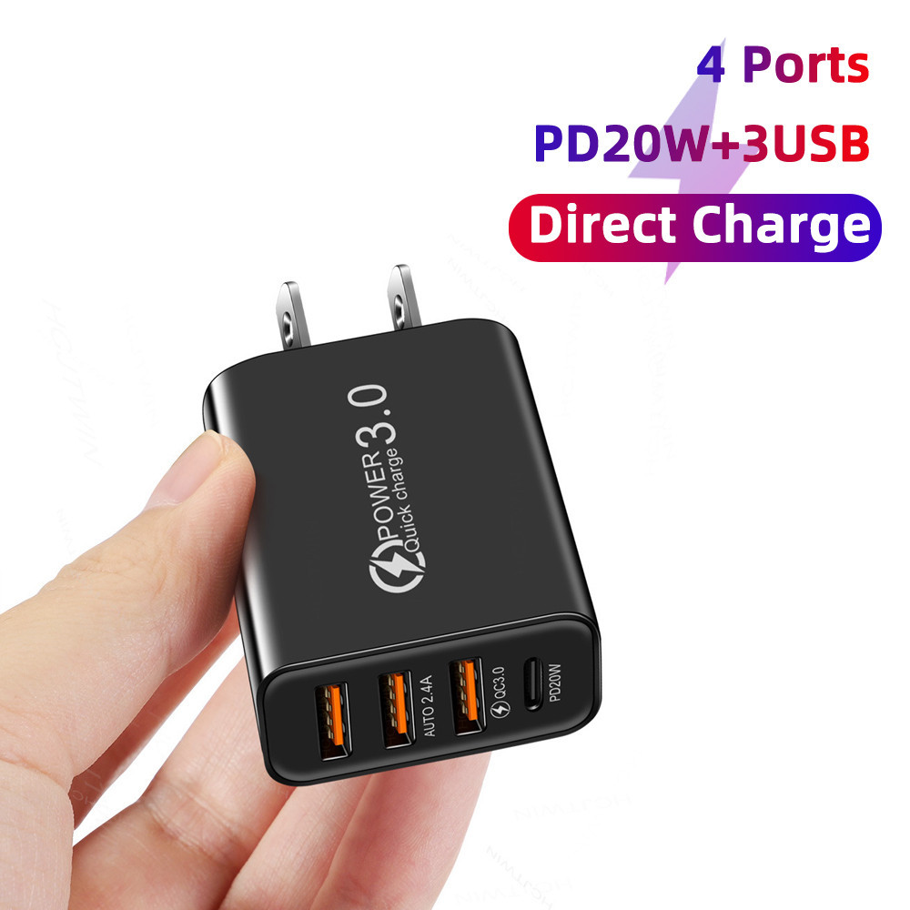 5V/2A us ปลั๊ก4พอร์ต USB C PD Fast charger/ อะแดปเตอร์ชาร์จ/ ปลั๊กชาร์จติดผนัง Compatible for Android