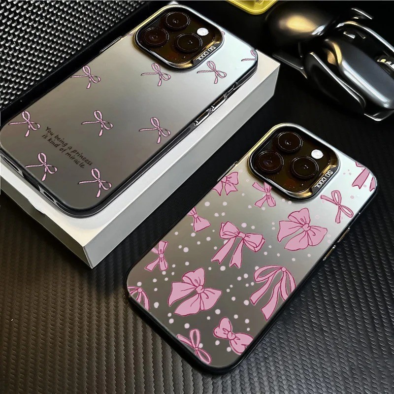 ปลอกสําหรับ Xiaomi Mi 11 Lite 5G NE 14 13T 13 12T 12 Poco M6 X6 X5 Pro F5 Ins Simple น่ารักสีชมพู Bowknot IMD Luxury Matte Hard Cover