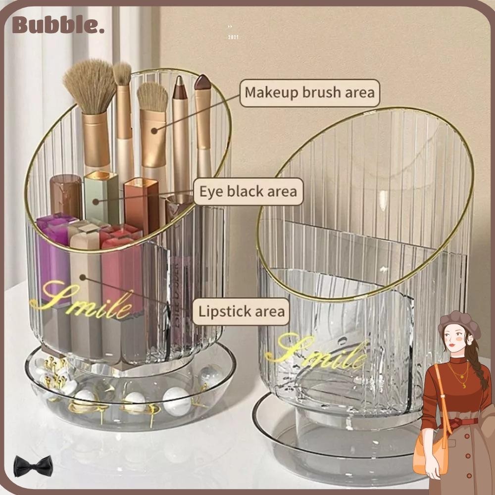 Bubble ที่วางแปรงแต่งหน้า PET 360° ถังแปรงแต่งหน้าหมุนได้ความจุสูงหลายพาร์ทิชันเครื่องสําอางกระบอกฝุ่นห้องน้ํา