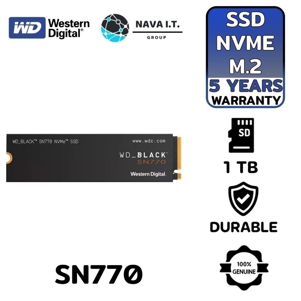 มีส่งด่วน 1TB SSD (เอสเอสดี) WD BLACK SN770 PCIE/NVME M.2 2280 WDS100T3X0E รับประกัน 5 ปี SYNNEX