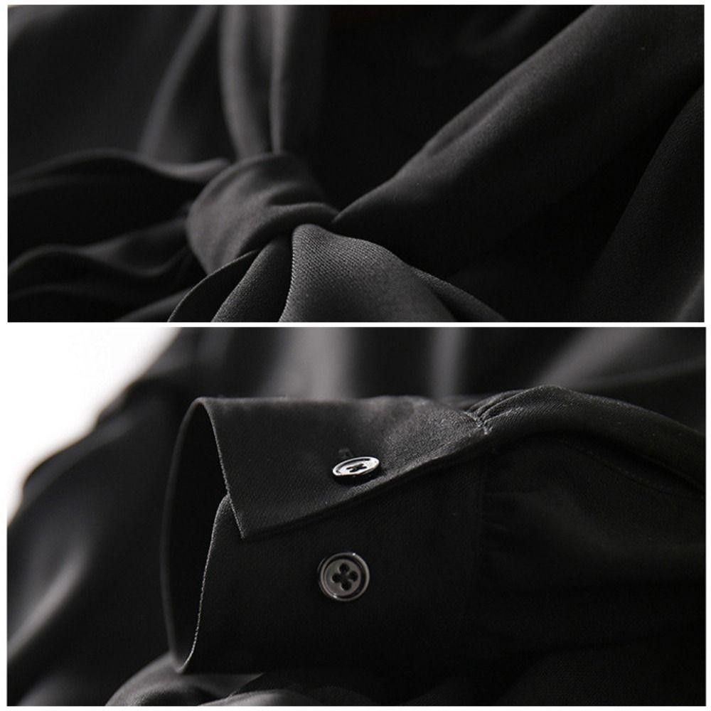 Jane เสื้อเชิ้ตแขนยาว,การเฉลิมฉลอง, ราชินี,เสื้อชีฟอง Riband ผู้หญิง,สีทึบ Slim Fit Office Lady Blouse - รูปที่ 3