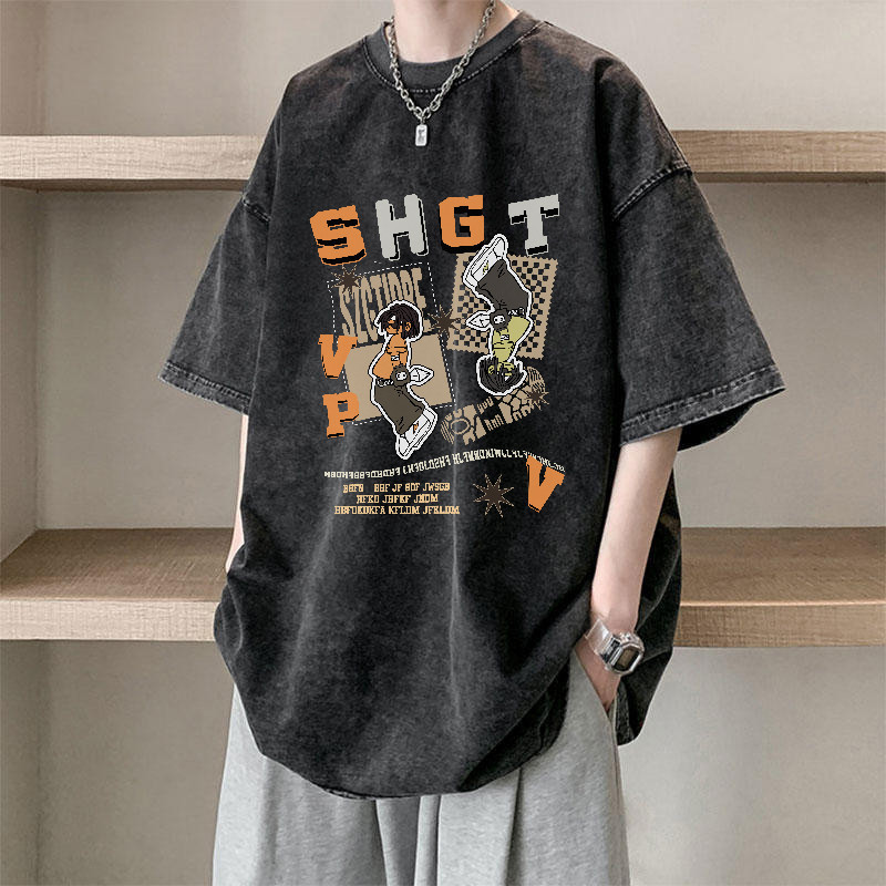 （จัดส่งตลอด 24 ชั่วโมง）HY เสื้อยืดฟอก oversize ผ้าฝ้าย100% โอเวอร์ไซซ์ สีดําเข้ม เรโทร เสื้อฟอกวินเทจ#T1679